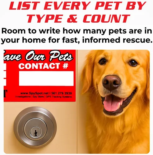 Vista 7 de Spy Spot Paquete de 6 calcomanías de alerta de mascotas para rescate de emergencia, 4 x 3 pulgadas, resistente a la intemperie, calcomanías