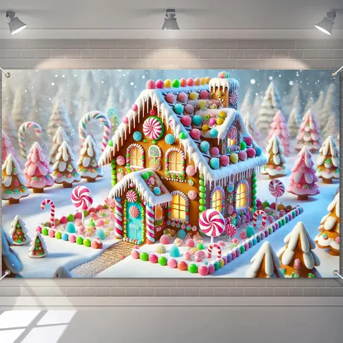 Vista 8 de BlissYard Telón de fondo de tren de Papá Noel, 71 x 43 pulgadas, pancarta de escena de Navidad de pan de jengibre, fondo de fotos para fiestas