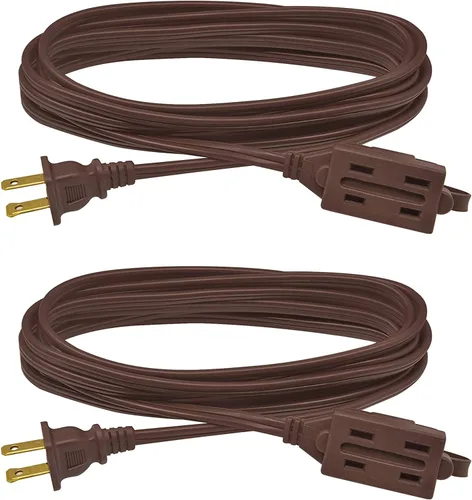 Vista 6 de Clear Power DCIC-00352P-DC - Paquete de 2 cables de extensión para interiores de 6 pies y 3 tomas, 16/2 SPT-2, marrón, enchufe polarizado de 2