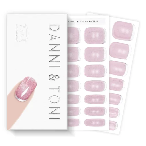 Vista 16 de DANNI & TONI Tiras de uñas de gel semicuradas, color rosa champán, ojos de gato, 28 calcomanías de regalo para mujer Aqua Ripple