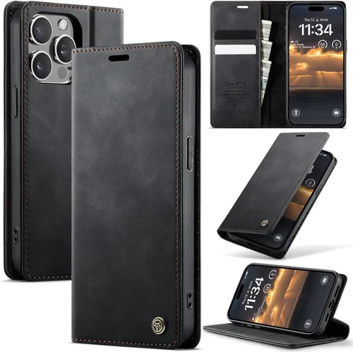 Vista 56 de Funda tipo cartera para Samsung Galaxy Z Fold 7 de piel con tarjetero y función atril, cierre magnético, bloqueo RFID, TPU a prueba de golpes, Negro