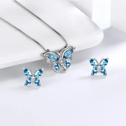 Vista 6 de Aurora Tears - Collar de mariposas de plata esterlina 925 para mujer collar aretes y anillos de boda para regalar