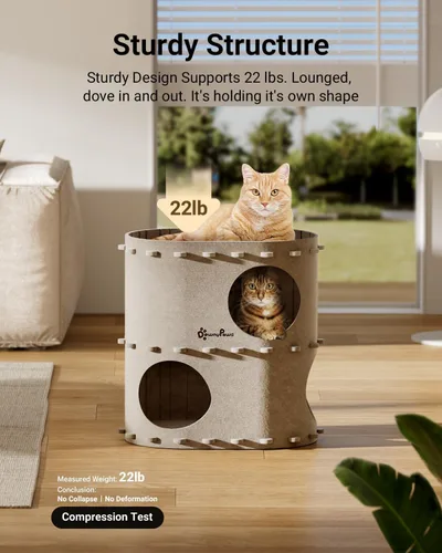 Vista 5 de DownyPaws Casa para gatos de interior, cueva plegable de 2 pisos, cama tipo túnel de fieltro para gatos, cubo, escondite para multicats, resistente