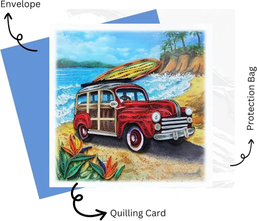 Vista 3 de Red Bus On The Beach, tarjeta de bajo el mar, nueva aventura, viaje por carretera, tarjeta de viaje para cumpleaños, graduación, felicitaciones
