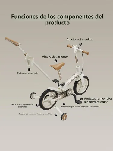 Vista 4 de Lecoco - Bicicleta Mejorada para Niños Pequeños con Manija de Empuje 6 en 1, Bicicleta de Equilibrio Juguetes con Ruedas de Entrenamiento, Brazos