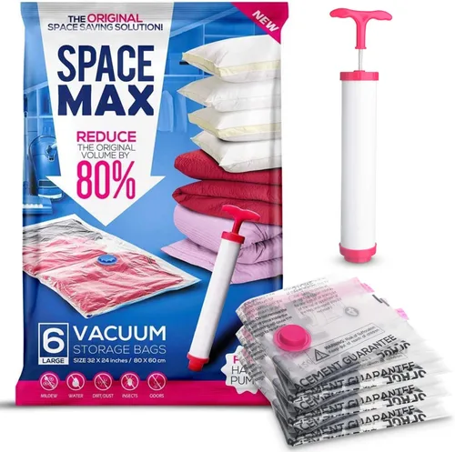 Vista 3 de Bolsas de almacenamiento al vacío reutilizables premium (paquete de 6), ahorran un 80% más de espacio para almacenar. Doble cierre y válvula