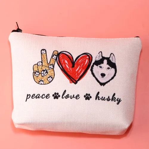 Vista 3 de JXGZSO Divertido perro husky regalo paz amor husky bolsa de cosméticos husky amante de perros regalo bolsa de maquillaje bolsa de cremallera
