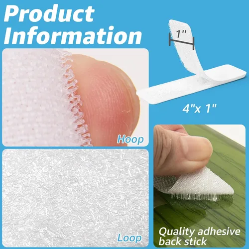 Vista 2 de Art3d 16 juegos de cinta adhesiva de gancho y bucle, tira adhesiva de doble cara de 1 pulgada x 4 pulgadas, resistente, color blanco Doble cara