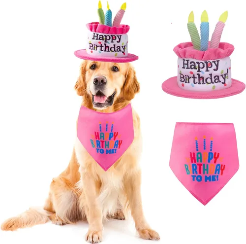 Vista 13 de Juego de sombreros y bufandas bandana para cachorros y gatos con velas coloridas azules para pequeños animes, suministros de fiesta de cumpleaños
