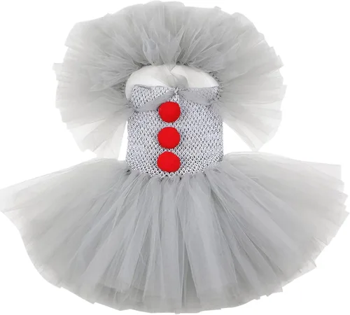 Vista 5 de Bonito vestido de tutú para niños pequeños disfraz de payaso de Halloween cosplay para niñas