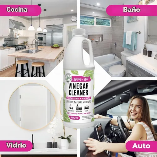 Vista 2 de Mighty Mint Limpiador de vinagre, limpieza multiusos para superficies domésticas, aroma natural de menta, 32 onzas