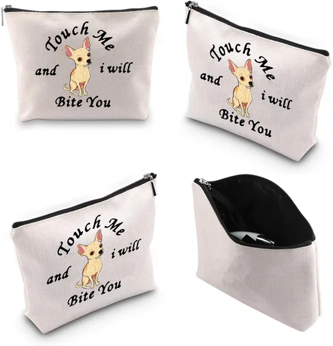 Vista 6 de WCGXKO Chihuahua Lover Gift Funny Chihuahua Theme Zipper Pouch For Chihuahua Mom Touch Me And I Will Bite You, Te muerde chihuahua