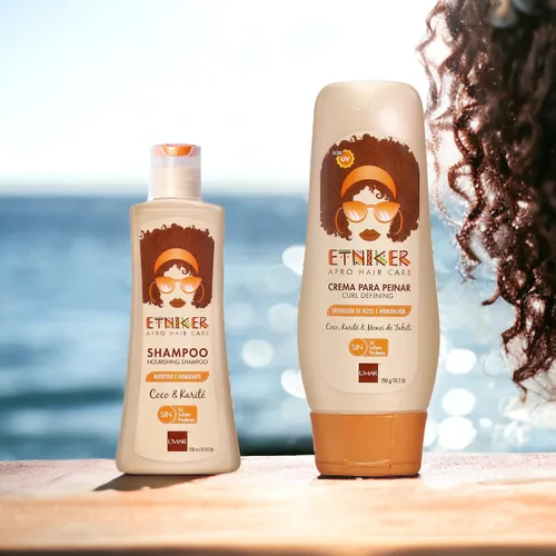Vista 4 de ETNIKER - Set de champú nutritivo y crema para peinar Cabello afro texturizado, rizado y ondulado Limpia, hidrata, nutre y define Coco
