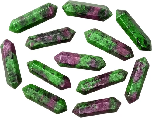 Vista 22 de Puntos de cristal de piedra de sangre africana, cristales curativos y piedras a granel, paquete de 3 cristales a granel de punto curativo de doble