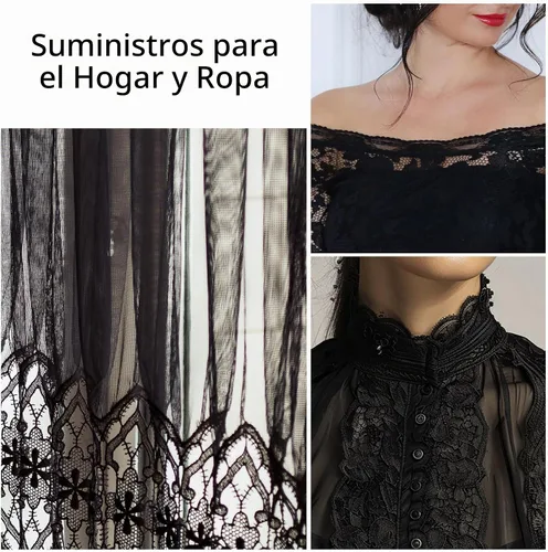 Vista 5 de Ribete de encaje negro de 10 yardas, cinta de encaje de ganchillo de 0.39 pulgadas para manualidades, cordones elásticos anchos para decoración