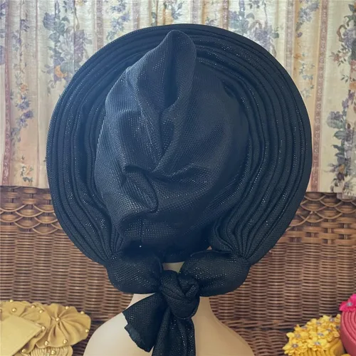 Vista 3 de Turbante africano nigeriano musulmán Headwear Gele Head Wrap Auto Gele Headties Ya Hecho Diadema de mujer para fiesta