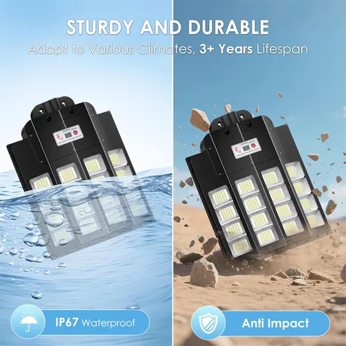 Vista 6 de 1200W Luces solares de calle al aire libre impermeables, luz solar de gran angular alimentada del anochecer al amanecer, control remoto y sensor