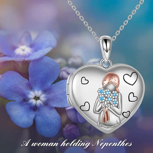 Vista 3 de POPLYKE Sterling Silver Locket Necklace That Holds Pictures Memory Locket Jewelry for Mom Daughter Grandma Mother's Day Gifts