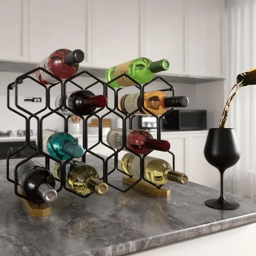 Vista 7 de Buruis Estante de vino para encimera, soporte para vino de 14 botellas con Negro