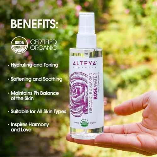 Vista 5 de Alteya Organics USDA - Tónico orgánico búlgaro de agua de rosas de 3.4 onzas líquidas 100% Pure Bulgarian Rose Water Tones, Hydrates, and