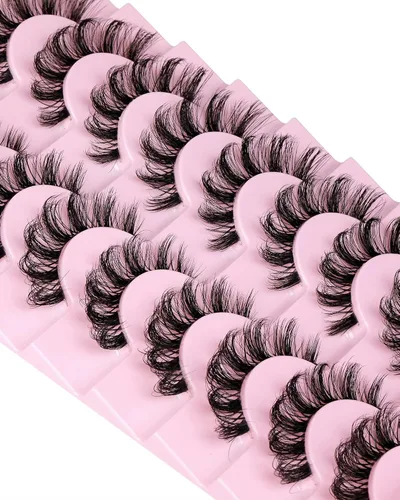 Vista 7 de Pestañas postizas que parecen extensiones de 0.630 pulgadas, tiras de pestañas con banda transparente, pestañas de visón sintético, pestañas