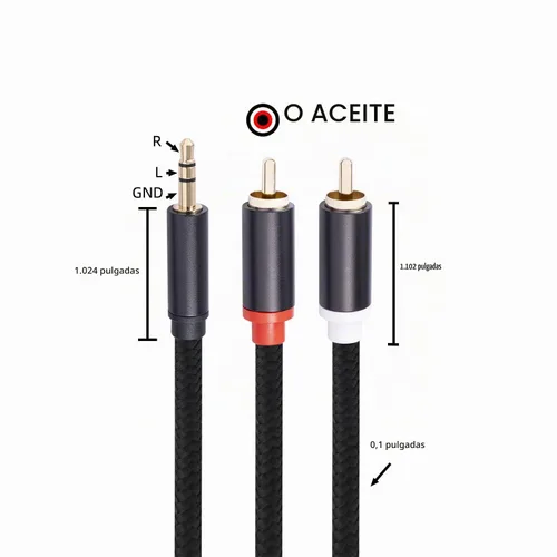 Vista 4 de Cable de 3.3 pies a RCA, chapado en oro, cable auxiliar estéreo de 1/8 macho a macho, adaptador divisor en Y para tabletas, altavoces, teléfonos