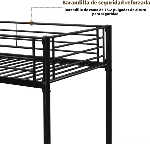 Vista 5 de Bonnlo Litera individual sobre individual para niños, adolescentes y adultos, cama resistente de 2 pisos con escalera plana y barandilla de 13