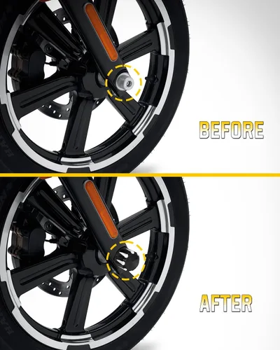 Vista 5 de Tapa negra para tuerca de eje delantero, cubierta de tuerca de horquilla delantera compatible con Harley Davidson 2002-2024 Softail Dyna Iron 883