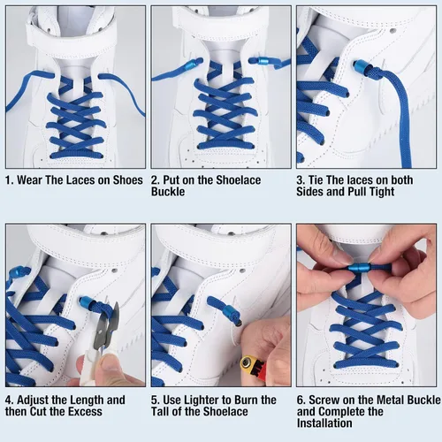 Vista 4 de Cordones para zapatos sin ataduras para niños y adultos, 6 pares de cordones elásticos para zapatos planos con hebilla de metal