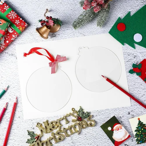Vista 7 de Namalu 80 piezas de adornos de Navidad de acrílico redondos transparentes de 5 pulgadas, discos acrílicos redondos a granel, adornos de discos