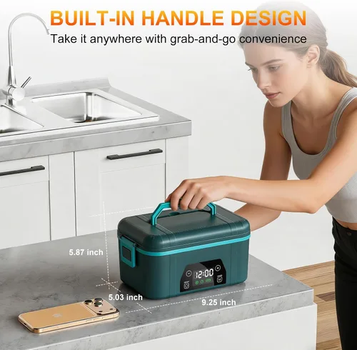 Vista 9 de Fiambrera eléctrica inalámbrica para adultos, 5.5 tazas recargable, con calefacción automática, calentador de alimentos con función de memoria y Azul