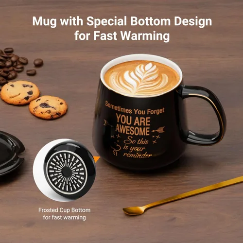 Vista 7 de Juego de Taza de Café Calentador y Eres Increíble, Calentador de Tazas Eléctrico para Escritorio, Calentador de Bebidas con 4 Ajustes