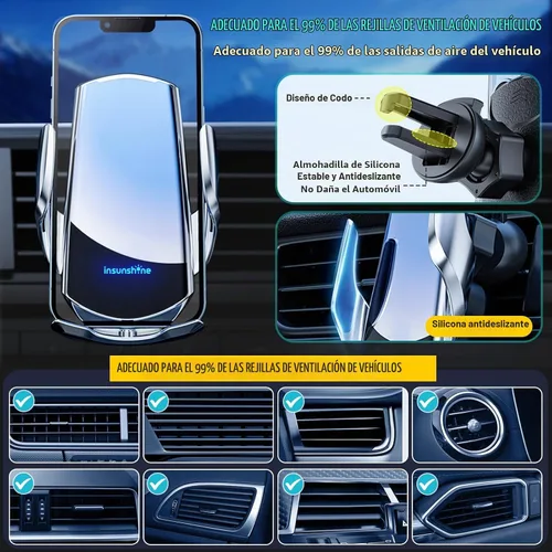 Vista 6 de Cargador inalámbrico para automóvil, carga rápida de 15 W, sujeción automática de carga rápida, soporte de teléfono con detección, apto para iPhone