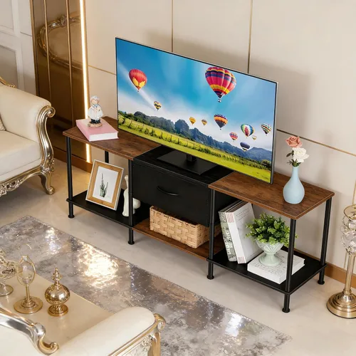 Vista 3 de Vrisa Soporte de TV para TV de 50/55 pulgadas con almacenamiento abierto con cajón de tela, organización de almacenamiento, soportes de TV para sala