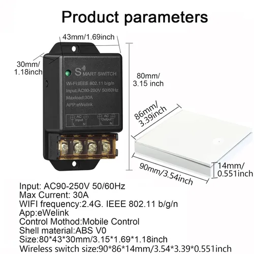 Vista 3 de Interruptor de relé WiFi inteligente de 30 A, control remoto inteligente inalámbrico para luces, electrodomésticos, lámparas, bombas de agua