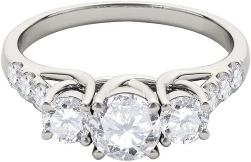 Vista 3 de MauliJewels 0.50 Ct. Three-Stone Diamond Engagement Ring - Halo Round Cut Classic Design in 14K Solid White Yellow Rose Gold for Women