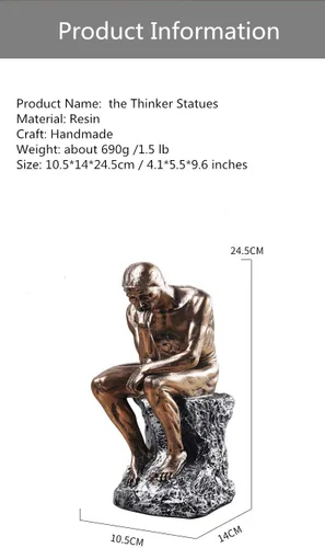 Vista 7 de Estatuas de pensador creativo individual para decoración de sala de estar, 9.6 pulgadas de alto (argentado)