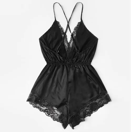 Vista 2 de Conjunto de lencería sexy de encaje para mujer con cuello en V de seda pijamas dormir salón sexo cosas para parejas Kinky para el juego sexual