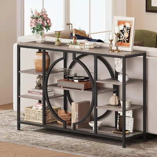 Vista 6 de GiftGo Mesas consola industrial de 47 pulgadas para entrada, mesa de sofá rústica detrás del sofá, estantes de madera de 4 niveles, mesa de entrada