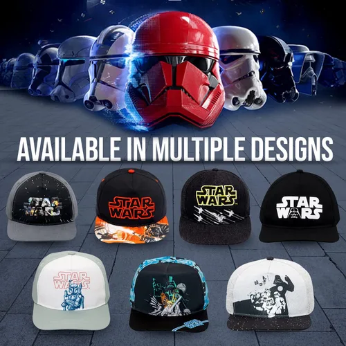 Vista 6 de Gorra de béisbol Star Wars clásica con logo bordado de ala plana, para niños y jóvenes