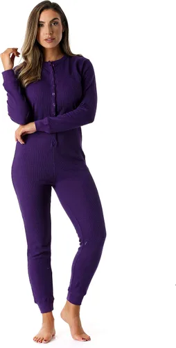 Vista 7 de Pijama térmico de una pieza para mujer, con cuello henley, de #followme Negro