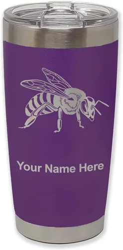Vista 21 de LaserGram Vaso aislado al vacío de 20 onzas, abeja miel, grabado personalizado incluido (negro)