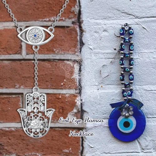 Vista 2 de MEIDERBO Collares de protección Hamsamal de ojocoexisteflor de lotoAnkhojo de HoruselefanteYin Yang collar amuleto espiritual joyería colgante