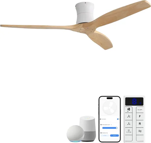 Vista 20 de Sofucor Ventilador de techo inteligente de 52 pulgadas sin luz, ventilador de techo de madera maciza de bajo perfil con control remoto, ventilador