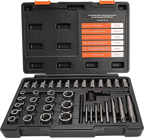 Vista 8 de Juego de 15 extractores de tornillos, extractor de tornillos de doble cabeza hexagonal, extractor de tuercas multieslina, 3/8 pulgadas, juego