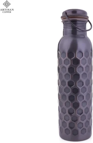 Vista 8 de Artisan - Botella de agua ayurvédica de cobre de 32 onzas, hecha a mano, 100% cobre puro, botella martillada para beber con cepillo de madera, a