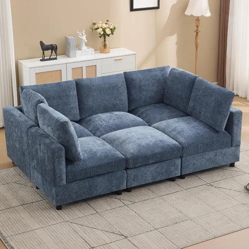 Vista 34 de 63" sofá seccional modular de Loveseat con otomana movible para sala de Beige