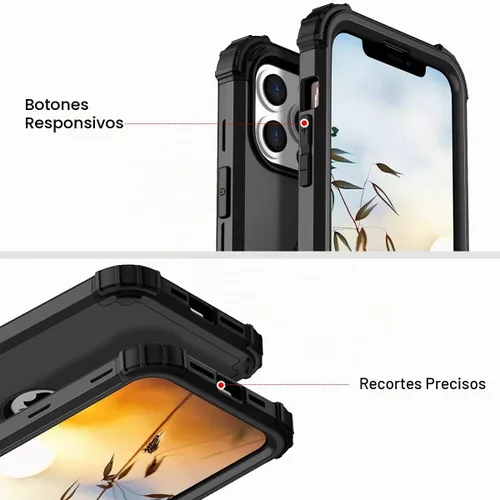 Vista 6 de Funda de teléfono para iPhone 13 Pro Max 2021 de 6.7 pulgadas, cubierta dura a prueba de golpes, de silicona suave, híbrida, de tres capas Negro