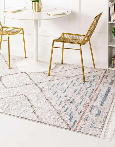 Vista 4 de Unique Loom Aramis Collection - Alfombra de área Kavi (2 pies x 3 pies 1 pulgada, rectangular, marfil/azul)