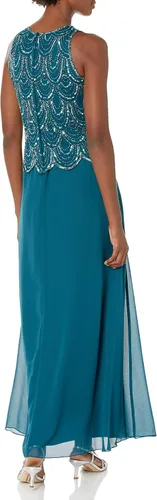 Vista 32 de J Kara Vestido largo sin mangas con cuentas y bufanda para mujer, talla grande